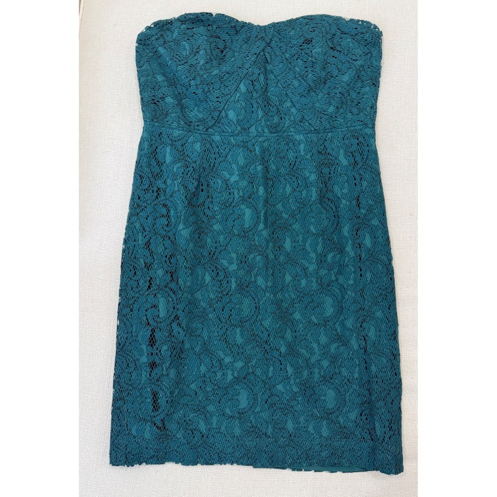 J.Crew Lace Strapless Dress Womens 8 Teal Green Sweetheart Cocktail Excellent